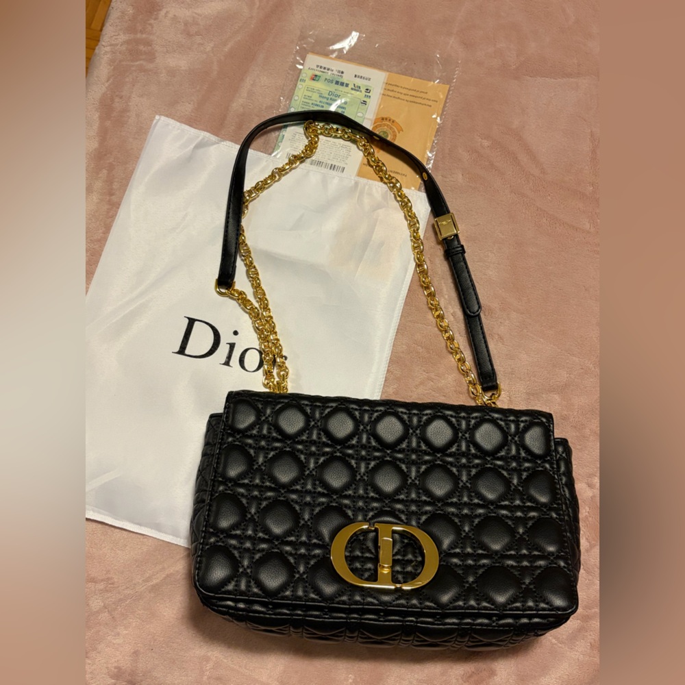 Replica Di0r Black Quilted Shoulder Bag with Gold Chain